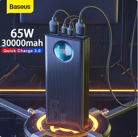 Baseus-Banco de Energia Externa Portátil para Portáteis e Tablets, 30000mAh, 65W